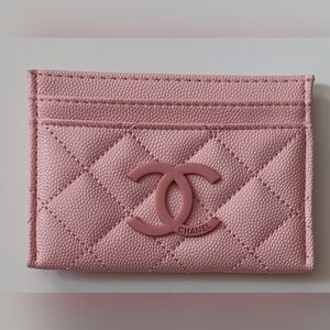 SOLD. CHANEL Pink Quilted Card Case
